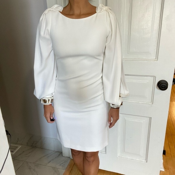 Elie Tahari jewel cuff split sleeve white dress - Picture 9 of 12